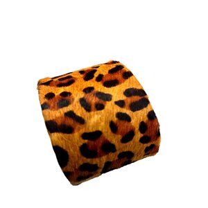 Vintage Faux Fur Leopard Cuff Bangle Bracelet 2 inch thick velvet lined